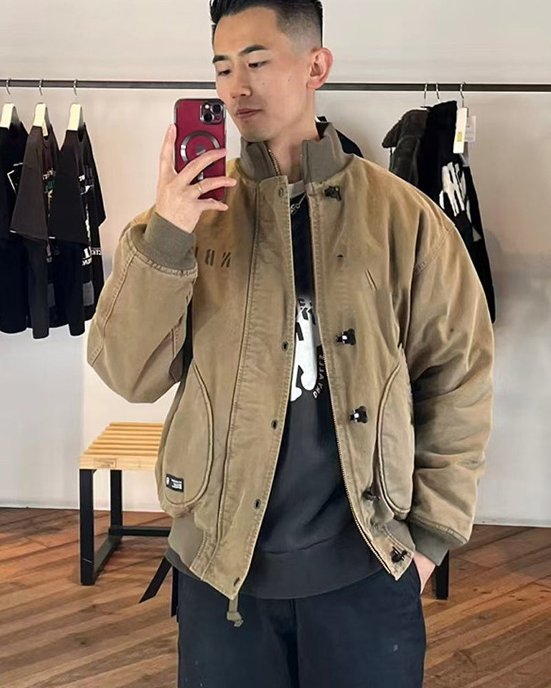 Vintage Distressed Washed Cotton Deck Jacket – Japanese Retro Winter – Japanese vintage | yamalin clothes | Yamalinclothes