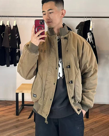 Vintage Distressed Washed Cotton Deck Jacket – Japanese Retro Winter – Japanese vintage | yamalin clothes | Yamalinclothes
