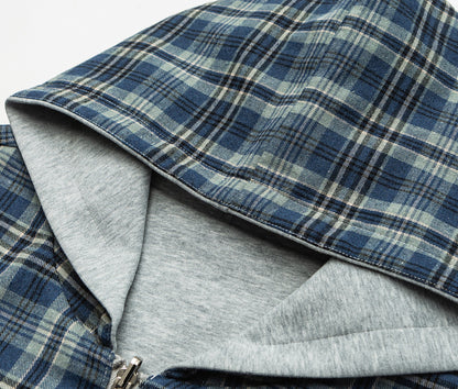 American Vintage Plaid Hooded Cardigan – Oversized Unisex Cotton Sweatshirt Jacket