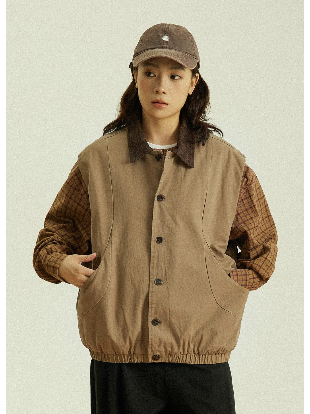 Workwear Vest – Contrast Corduroy Collar | Yamalinclothes