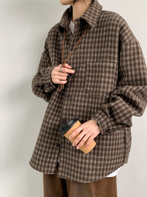 American Vintage Plaid Shirt Jacket – Loose Lapel Long Sleeve Casual Overshirt for Men | Japanese vintage | yamalin clothes | Yamalinclothes