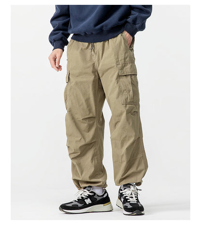 Heavyweight Washed Cargo Pants – Loose Straight Leg Men's Workwear Trousers