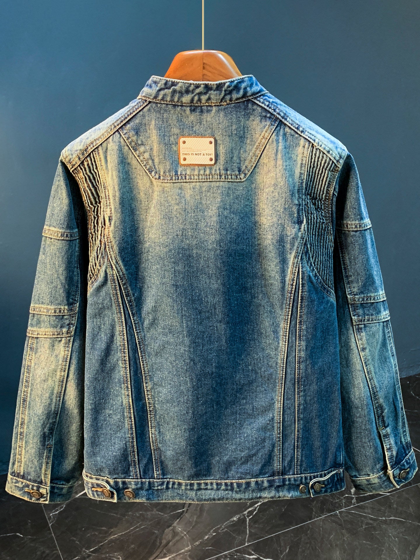 American Utility Stand-Collar Zipper Denim Jacket – Vintage Oversized Men’s Trucker Coat