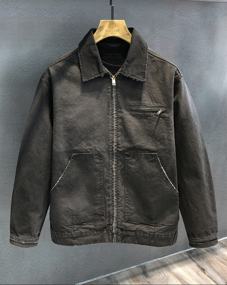 Detroit Vintage Heavy Cotton Cargo Jacket Men – American Workwear Lapel Barn Coat | Japanese vintage | yamalin clothes | Yamalinclothes