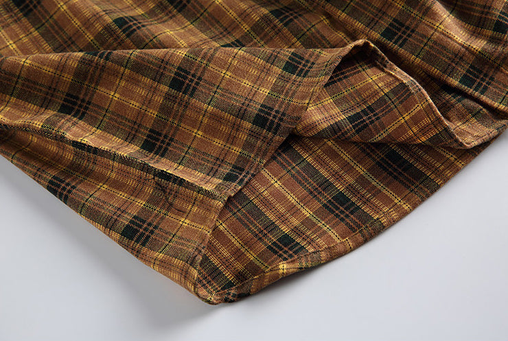 Japanese Vintage Contrast Plaid Long Sleeve Shirt – Loose Unisex Casual