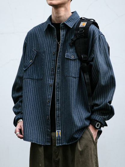 Striped Denim Shirt – Asymmetric Chest Pockets | Yamalinclothes
