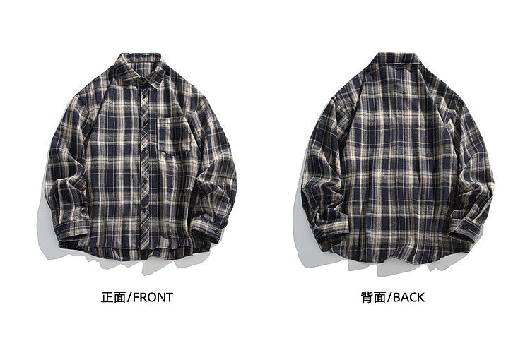 Retro American Check Long Sleeve Shirt – Loose Unisex Casual Overshirt