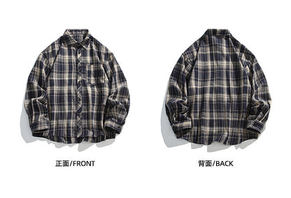 Retro American Check Long Sleeve Shirt – Loose Unisex Casual Overshirt