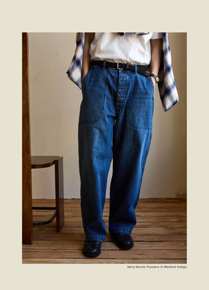 SS26 Navy Denim Jeans - Yamalin Vintage Washed 13oz Bamboo Weave Deck Jeans