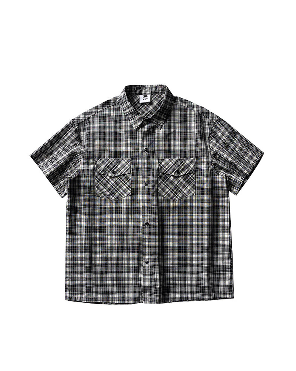Retro Plaid Double Pocket Cotton Short Sleeve Shirt – Loose Unisex Workwear Casual