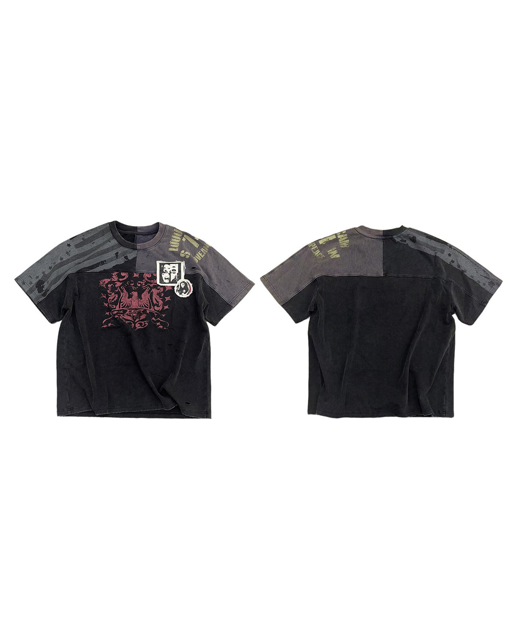 Distressed Patchwork Short Sleeve Shirt – Retro American Streetwear Unisex
