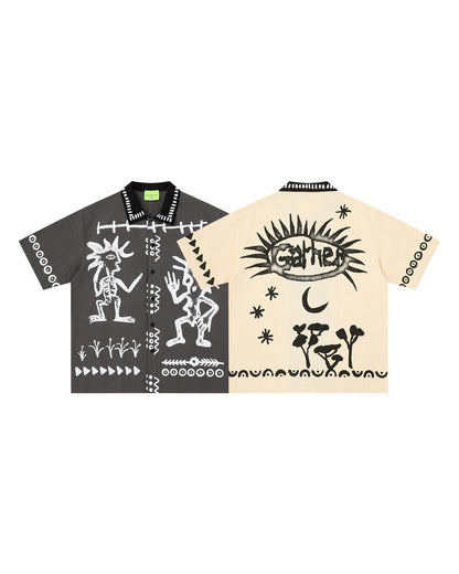 Cartoon Graffiti Print Shirt – Loose Vintage Unisex Streetwear