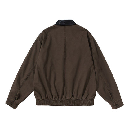 Leather Collar Patchwork Lapel Jacket – Vintage Cargo Cropped Unisex