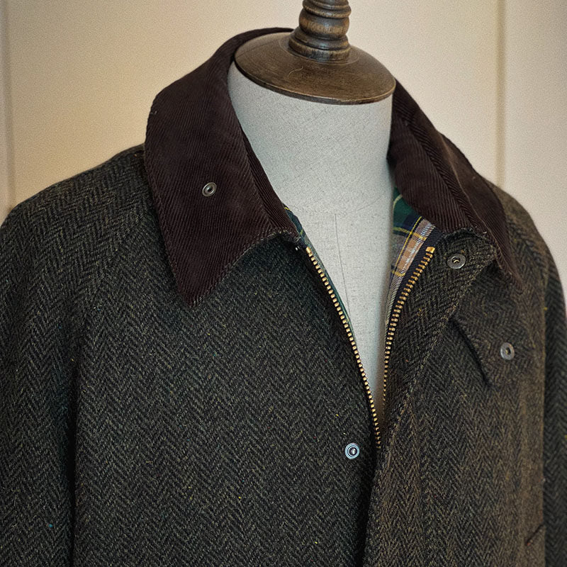 Wool Tweed Jacket – Herringbone & Contrast Collar | Yamalin clothes | Vintage workwear outfit for men
