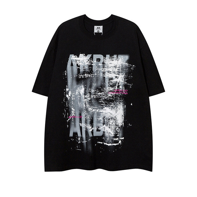 Abstract Letter Graffiti Short Sleeve T-Shirt – American Loose High Street Unisex