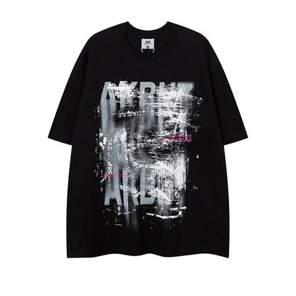 Abstract Letter Graffiti Short Sleeve T-Shirt – American Loose High Street Unisex