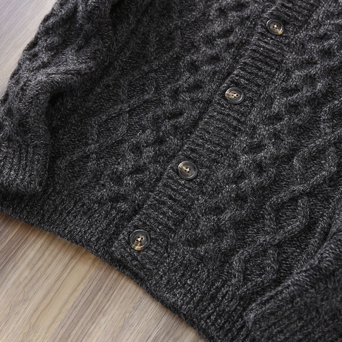80% Wool Cable Knit Cardigan – Men's Stand Collar Raglan Sleeve Sweater