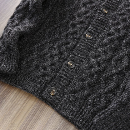 80% Wool Cable Knit Cardigan – Men's Stand Collar Raglan Sleeve Sweater