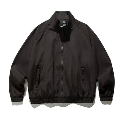 Vintage Stand Collar Cargo Jacket – Unisex Raglan Zip