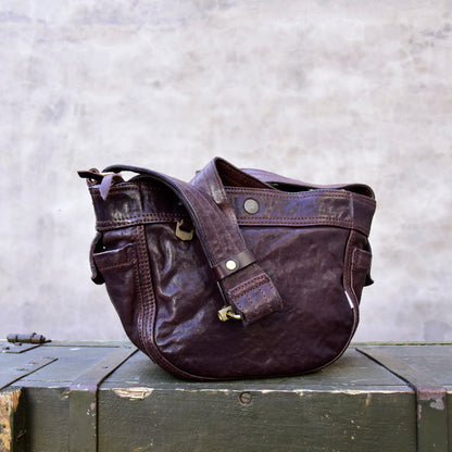 Heavy Washed Horsehide Newsboy Crossbody Bag – Vintage Leather Shoulder Bag