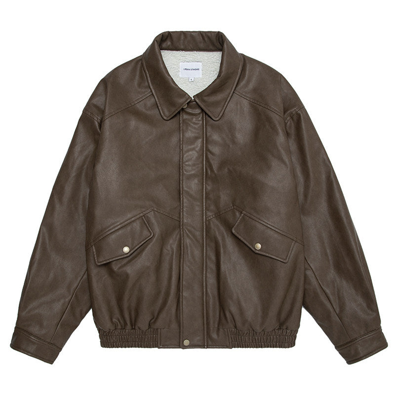 Japanese PU Leather Fleece-Lined Jacket – Men's Oversized Winter Coat – Japanese vintage | yamalin clothes | Yamalinclothes