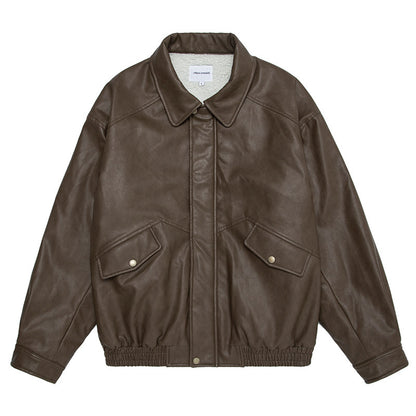 Japanese PU Leather Fleece-Lined Jacket – Men's Oversized Winter Coat – Japanese vintage | yamalin clothes | Yamalinclothes