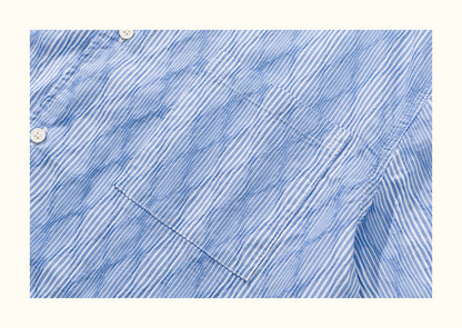 Diamond Texture Striped Short Sleeve Shirt – Loose Unisex Casual Summer