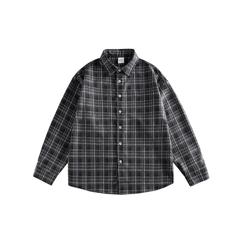 Japanese Vintage Contrast Plaid Long Sleeve Shirt – Loose Unisex Casual