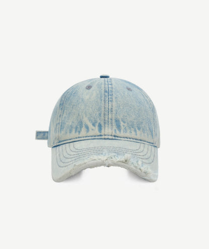 Washed Distressed Denim Baseball Cap – Curved Brim Adjustable Unisex
