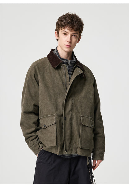 Washed Cotton Utility Lapel Jacket – American Vintage Loose Unisex