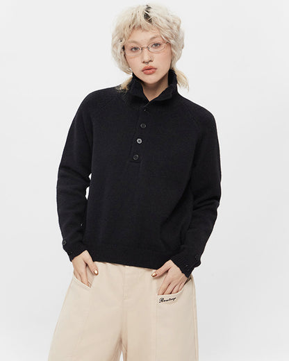 High Neck Knit Pullover – Loose Short Sweater Women – Japanese vintage | yamalin clothes | Yamalinclothes