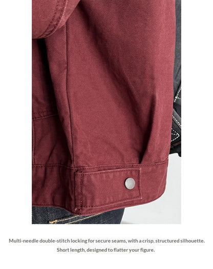 Cotton Canvas Jacket – Washed Red & Corduroy Collar | Yamalinclothes
