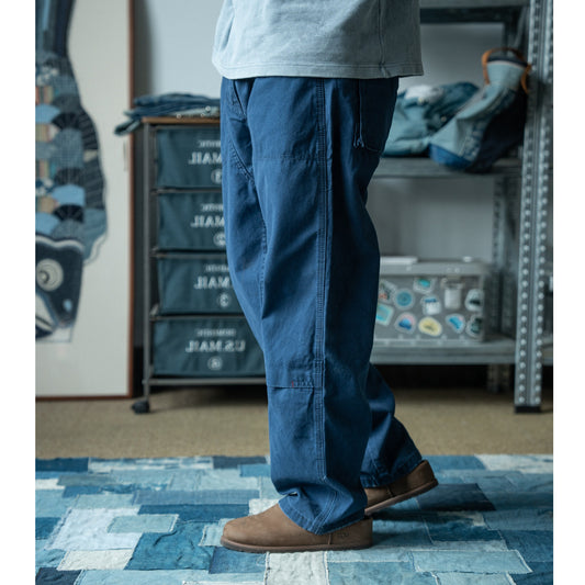 Vintage washed workwear style wide-leg jeans men's loose versatile trousers French blue distressed straight-leg pants for men and women