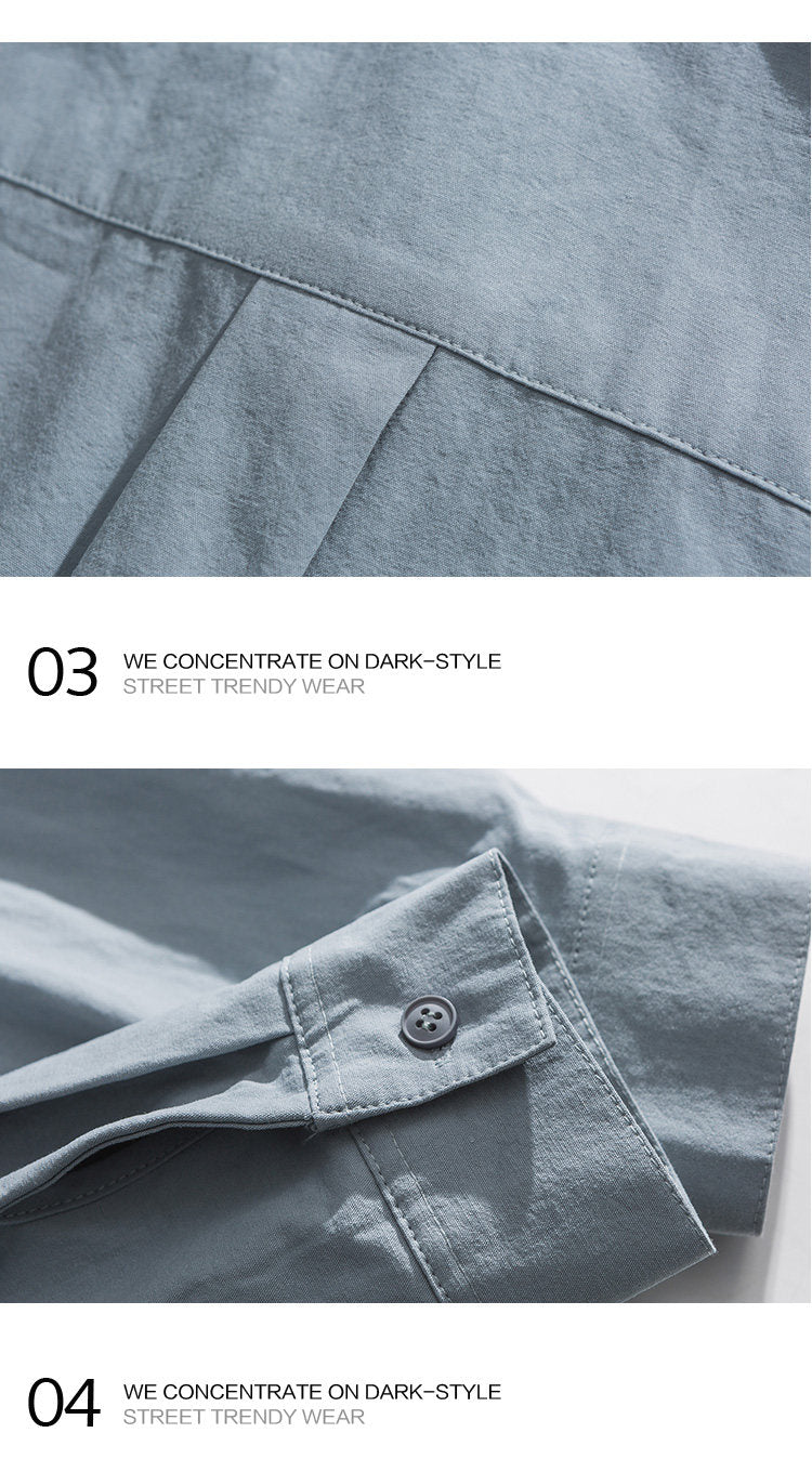 Japanese trend embroidery letter solid color lapel long sleeve shirt men's spring and autumn cleanfit shirt | Japanese vintage | yamalin clothes | Yamalinclothes