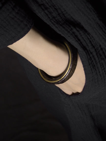 Ebony Wood Open Bangle – Handmade Ethnic Vintage Brass Bracelet Unisex