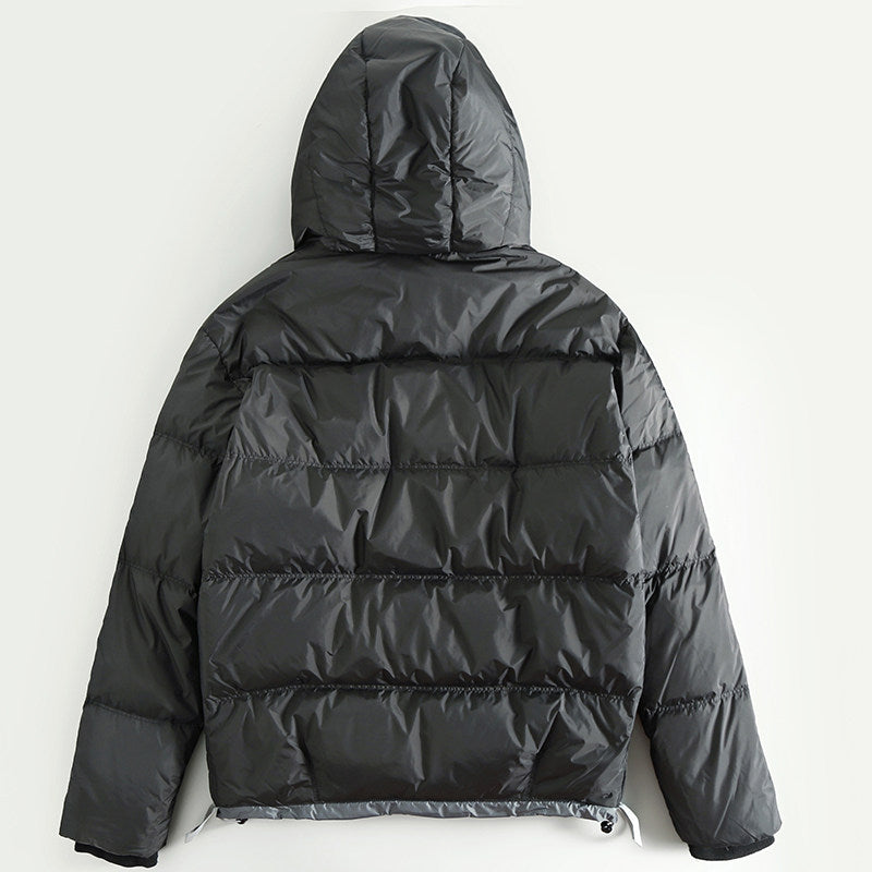 Short Hooded White Duck Down Jacket – Warm Loose Unisex – Coats Jackets | japanese streetwear | vintage workwear | unisex | Yamalinclothes
