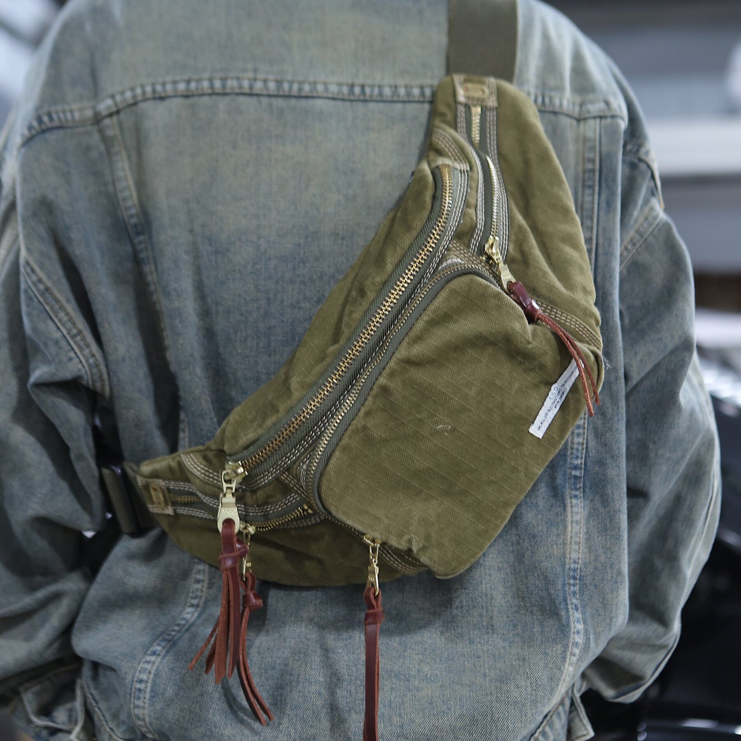 Herringbone Canvas Chest Bag – Motorcycle Crossbody Men