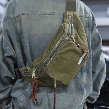 Herringbone Canvas Chest Bag – Motorcycle Crossbody Men