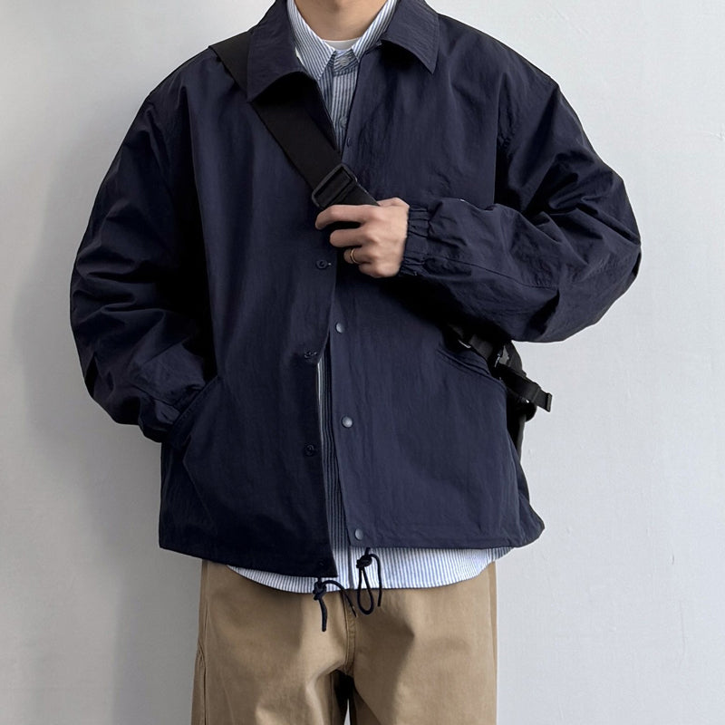 Japanese Retro Lapel Coach Cargo Jacket – Loose Fit Solid Color Men’s Spring Autumn – Japanese vintage | yamalin clothes | Yamalinclothes