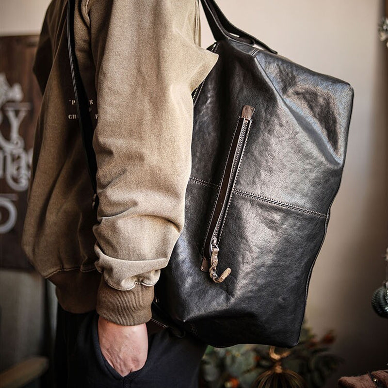 Vegetable-Tanned Cowhide Shoulder Bag – Men's Large Capacity Leather Messenger Bag