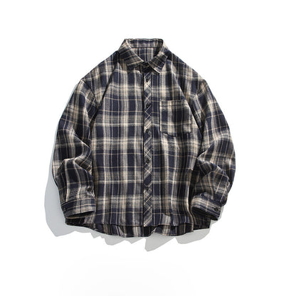 Retro American Check Long Sleeve Shirt – Loose Unisex Casual Overshirt