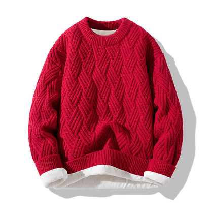 Chunky Twist Knit Sweater – Fleece-Lined Thickened Pullover Unisex Winter Knitwear – Japanese vintage | yamalin clothes | Yamalinclothes