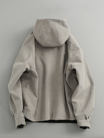Curved Patchwork Corduroy Hooded Jacket – Functional Loose Outdoor Unisex – Coats Jackets | japanese streetwear | vintage workwear | unisex | Yamalinclothes