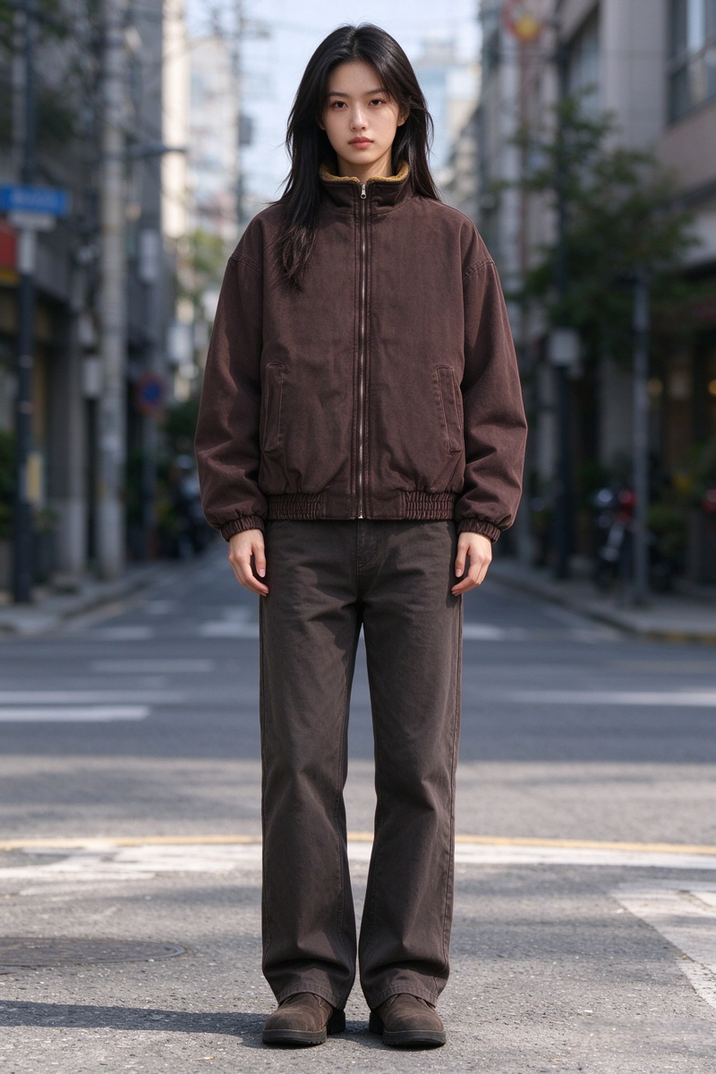 Sherpa-Lined Jacket – Stand Collar & Relaxed Fit | Yamalinclothes