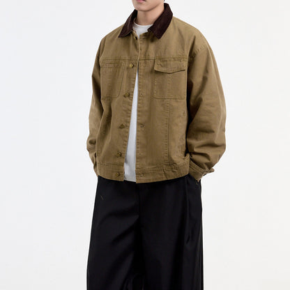 {{ American Vintage Detroit Cargo Jacket – Washed Canvas Contrast Lapel Loose Fit for Men – Japanese vintage | yamalin clothes | Yamalinclothes }}