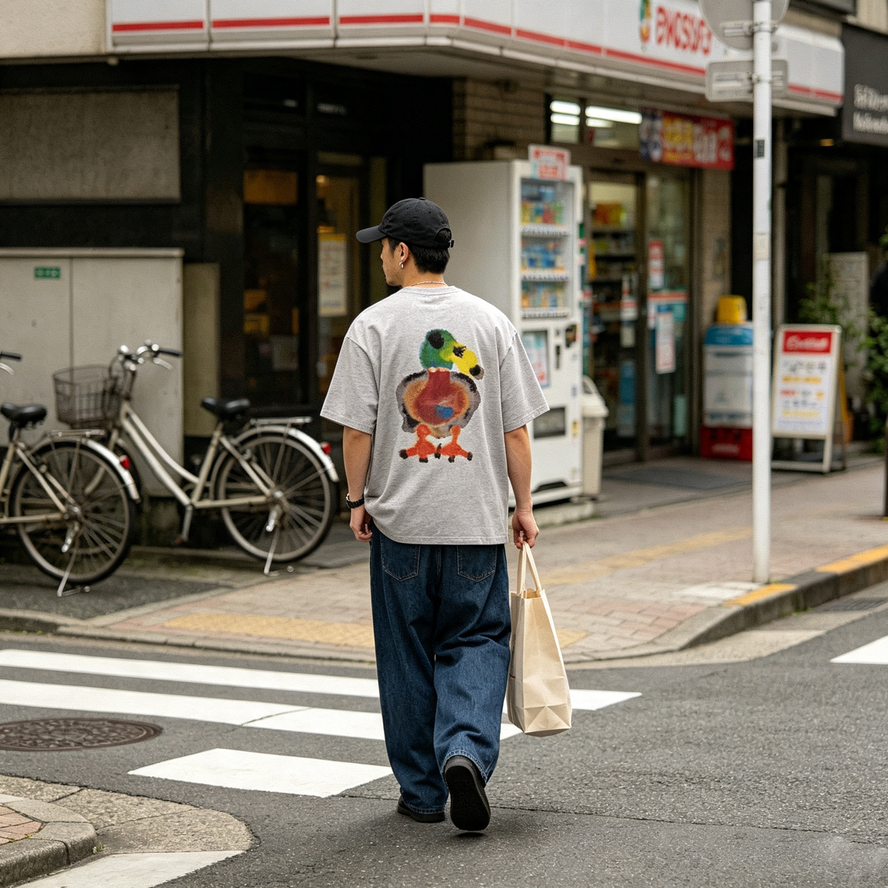 Heavyweight 260g Graffiti Duck Oversized Tee – Drop Shoulder Streetwear T-Shirt – Japanese vintage | yamalin clothes | Yamalinclothes
