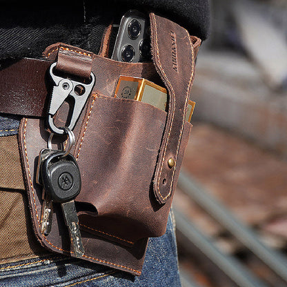 Crazy Horse Leather Phone Waist Bag – Retro Men's Belt Bag