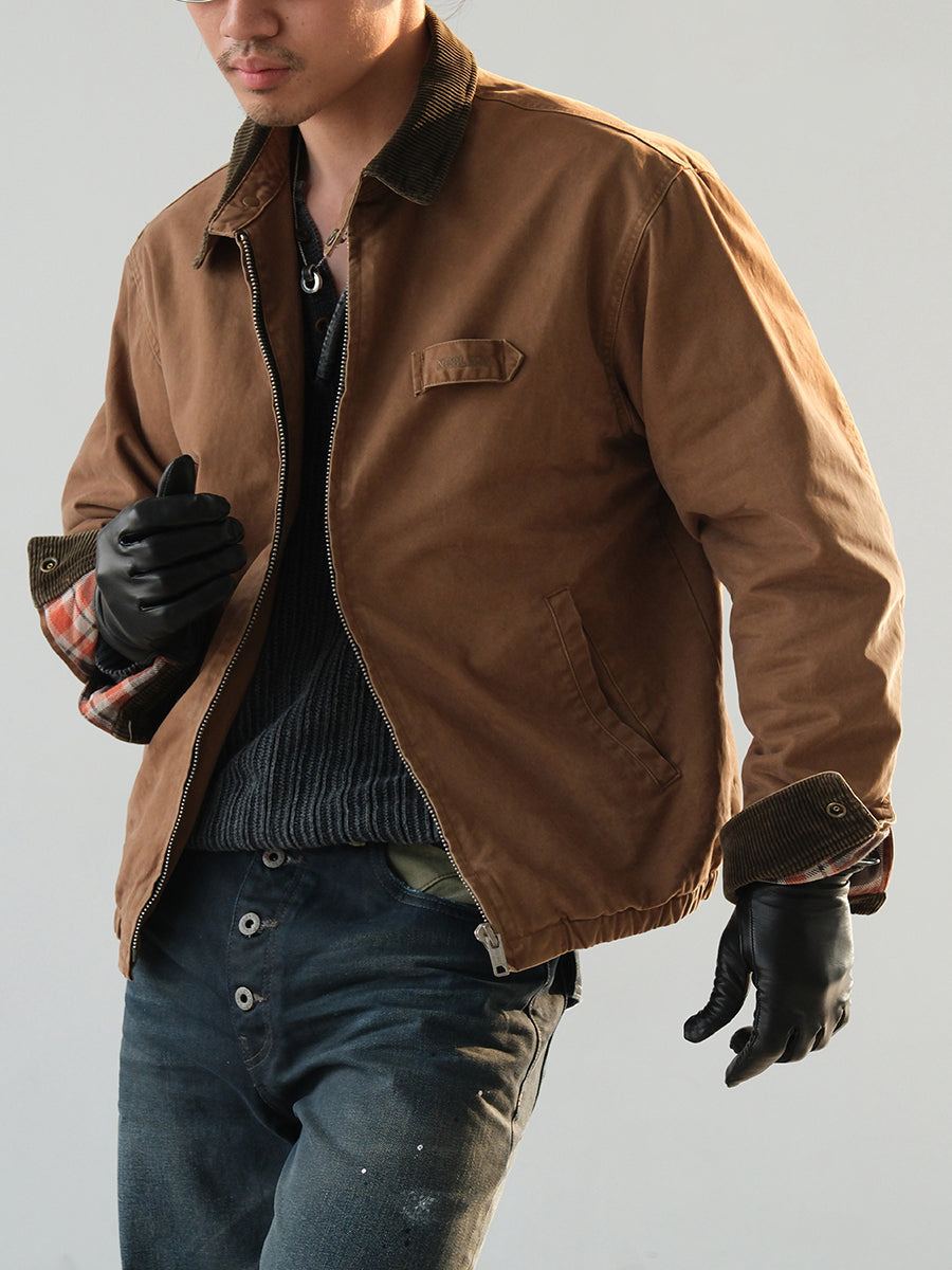 Washed Cotton Jacket – Contrast Corduroy Collar | Yamalinclothes