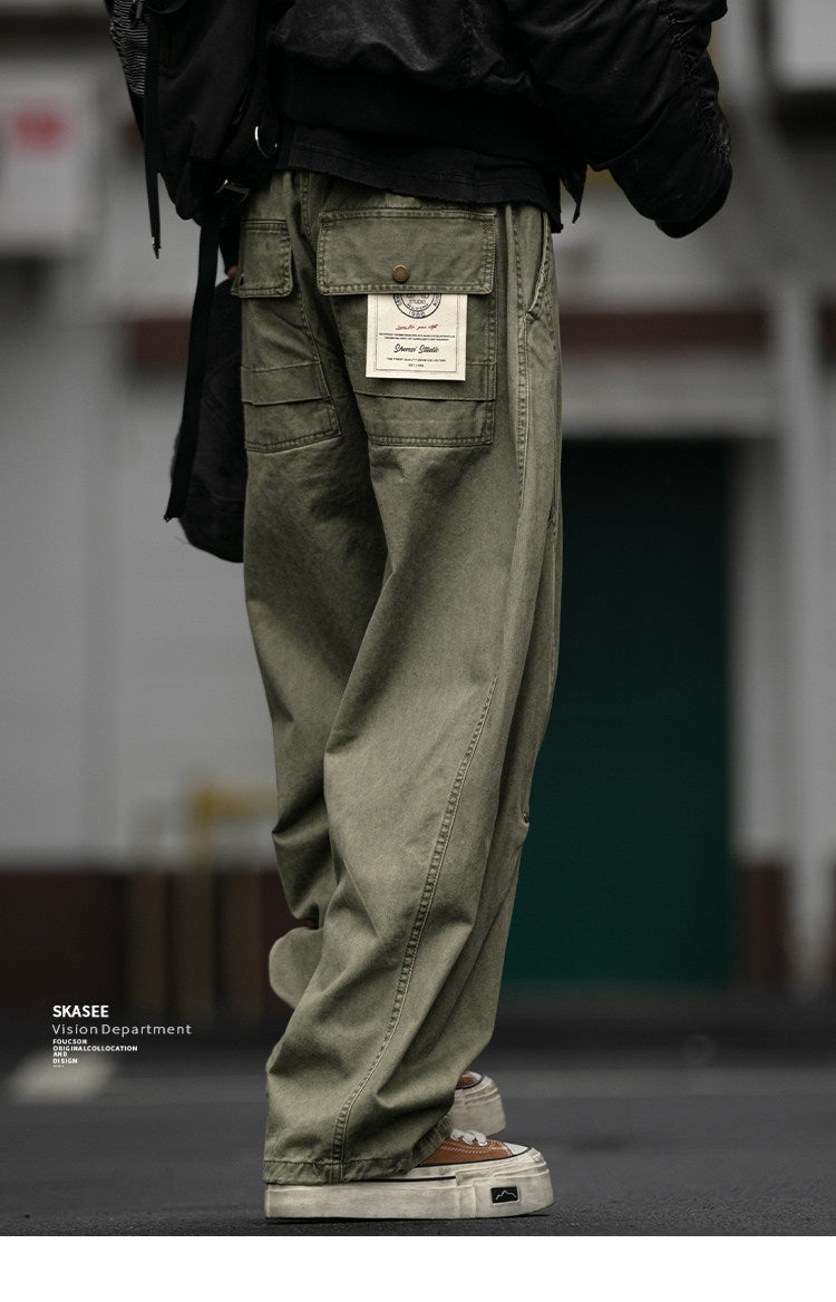 American Vintage Heavyweight Double Pleated Cargo Pants – Wide Leg Drawstring Workwear Trousers for Men | Japanese vintage | yamalin clothes | Yamalinclothes