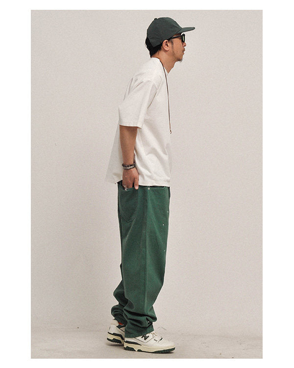 380G Heavyweight Cotton Crewneck Short Sleeve T-Shirt – Loose Solid Color Summer Tee for Men – Japanese vintage | yamalin clothes | Yamalinclothes